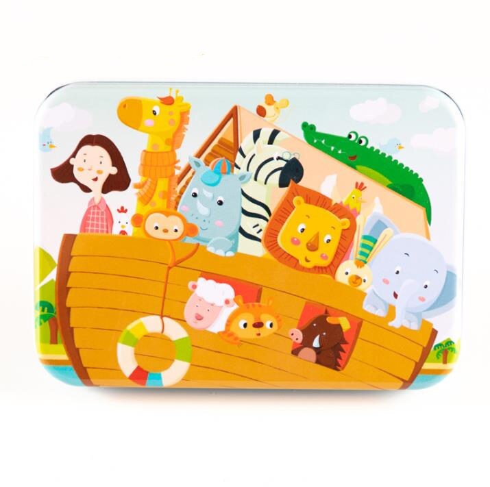 120 stück Eisen Box Verpackung Holz Cartoon Puzzle Spielzeug Kinder Intelligenz Entwicklung Tangram Und Jigsaw Puzzle Spielzeug: Noah ark