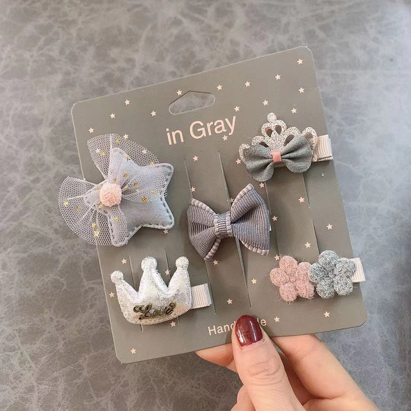Lote de 5 uds. De pinzas para el pelo para bebé, lazos de flores de conejo para niña, horquilla de corona, pasadores de Haarspeldjes, accesorios para el cabello para bebé pequeño