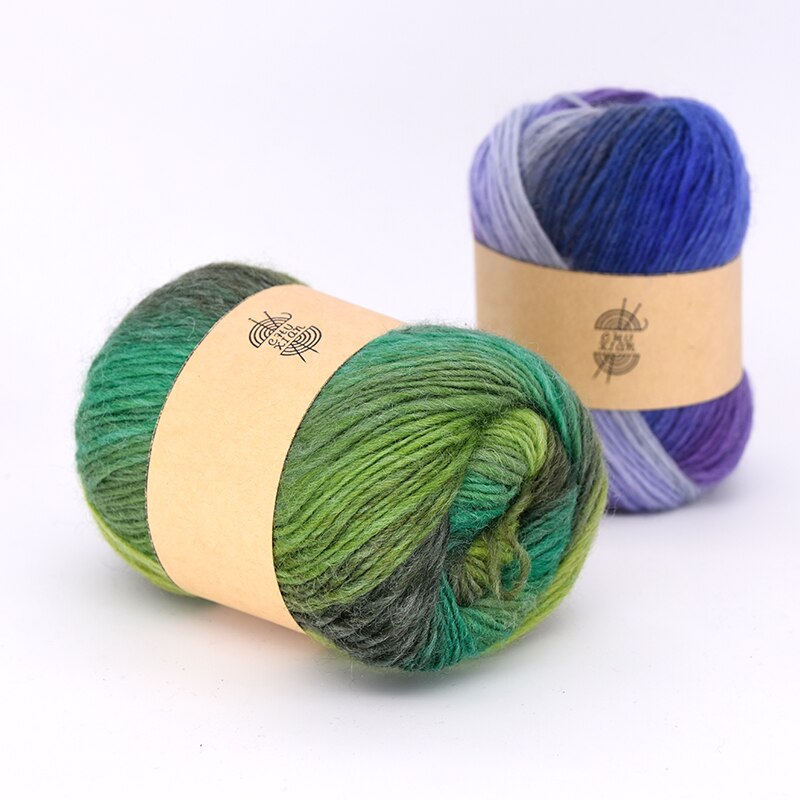 50g/ kugle lang regnbue uld farvning ren uld garn dame sjaler tråd uld hat frakke