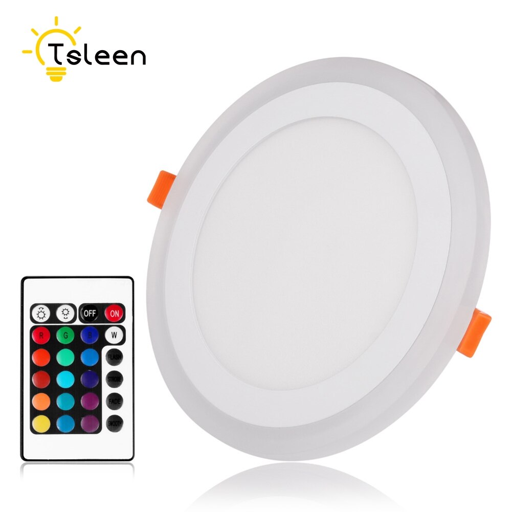 Tsleen Dimmen Led Inbouw Paneel Licht Kleurrijke 5W 9W 16W Rgb Plafondlamp Ronde Vierkante Verlichting Downlight + 24-Key Controller: round / White and RGB 9W