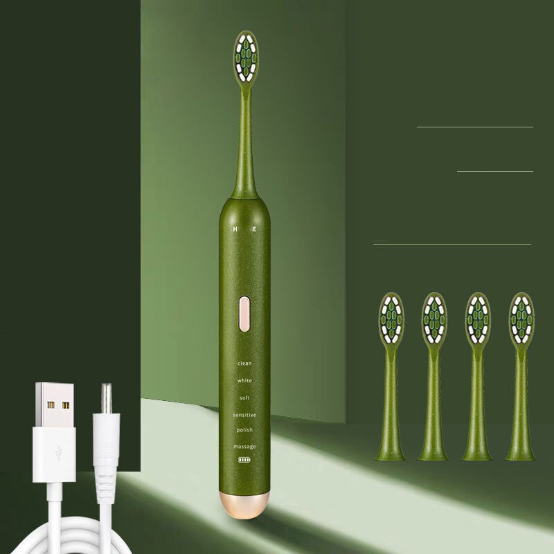 Schall- XIOMI Elektrische Zahnbürste USB Aufladbare Zahnbürste Wasserdichte Ultra Schall- Automatische Zahnbürste Intelligente Heimat Gesunde: Grün 5 Köpfe