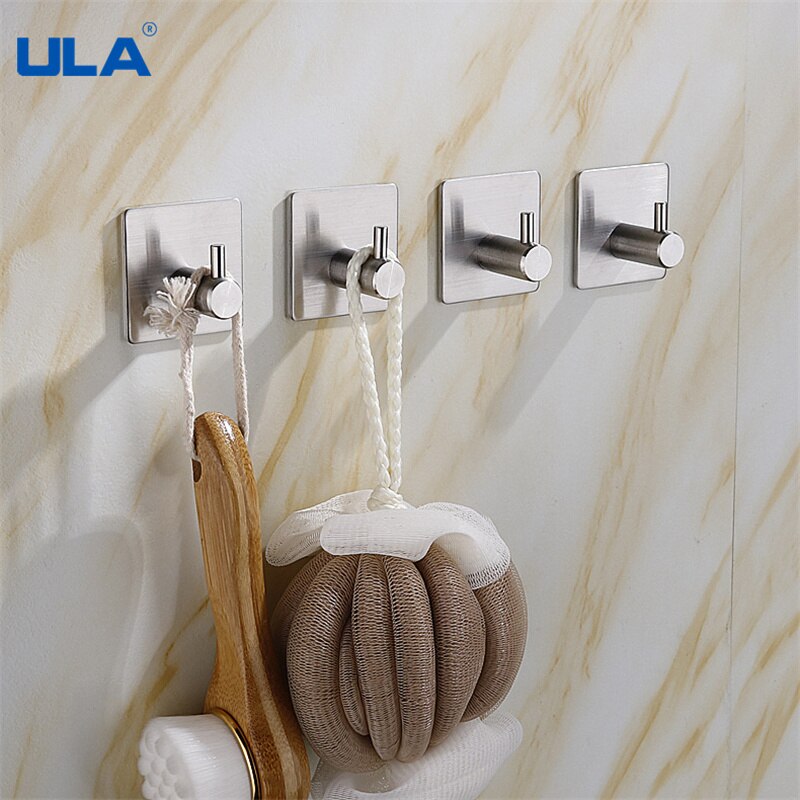 ULA 3M Sticker Adhesive Stainless Steel Holder Hook 1pc Door Clothes Coat Hat Hanger Hanger Towel Clothes Robe Rack Silver