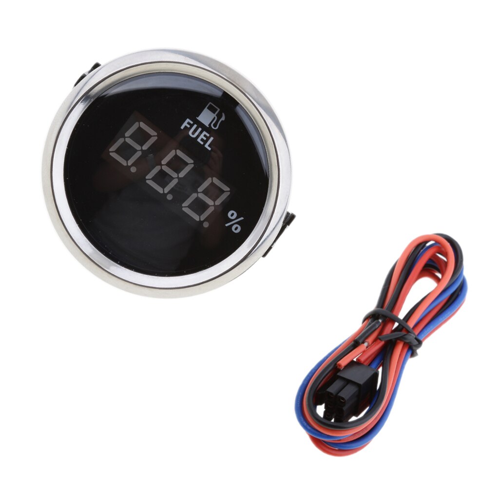 2" 52MM AUTO BLACK CHROME DIGITAL FUEL LEVEL GAUGE ( 800-00124 ) 0-190OHM SIGNAL