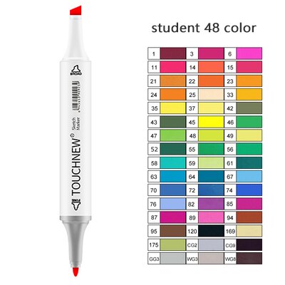 TOUCHNEW Artist Alcohol Markers Dual Tip Art Markers Twin Sketch Markers Pens Permanent Alcohol Based Markers with Case: student 48 white