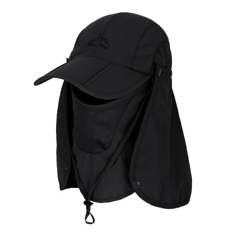 Udendørs vindtæt solhat aftageligt sjal åndbart mesh cap til fiskeri cykling vandring camping hatte: Sort