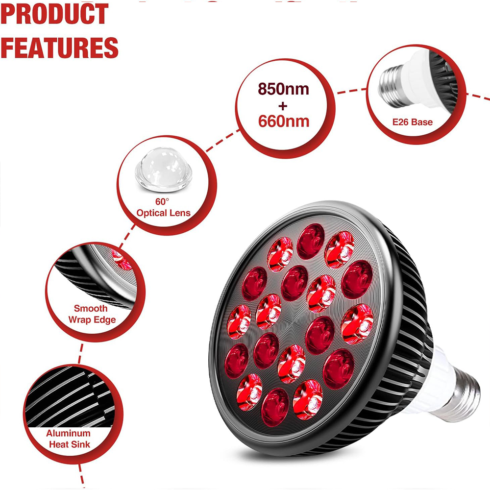 E26/E27 rot Glühbirne 660 nm 850 nm Rotlicht-Infrarot-Therapielampe Gerät 54 W