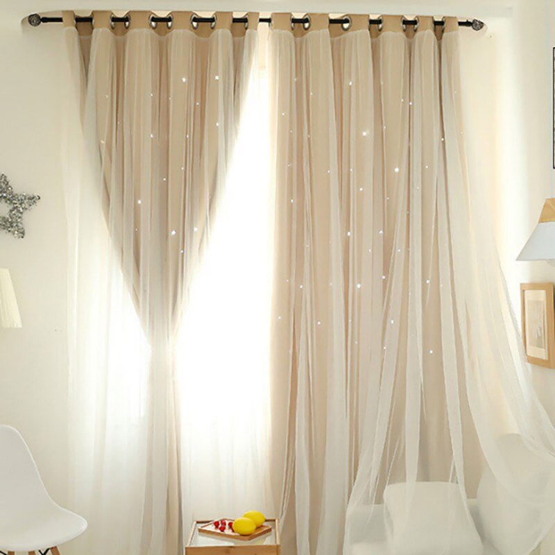 Two-layer curtains double-layer blackout curtains home living room window bedroom balcony floor-to-ceiling window decoration: cream color