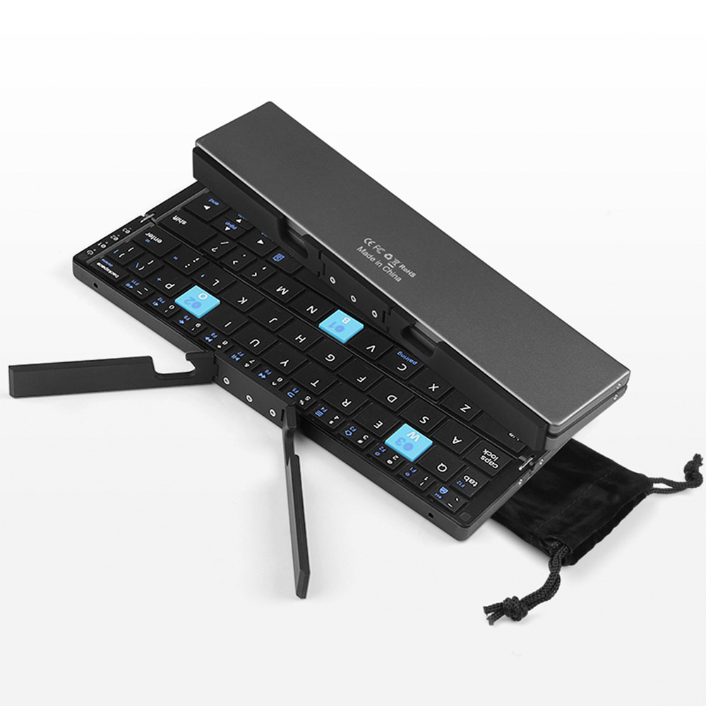Portable Wireless Folding Keyboard for IPad IPhone Mac with Phone Holder Rechargeable Ultra-thin Wireless Bluetooth Keyboard: black / blue switch