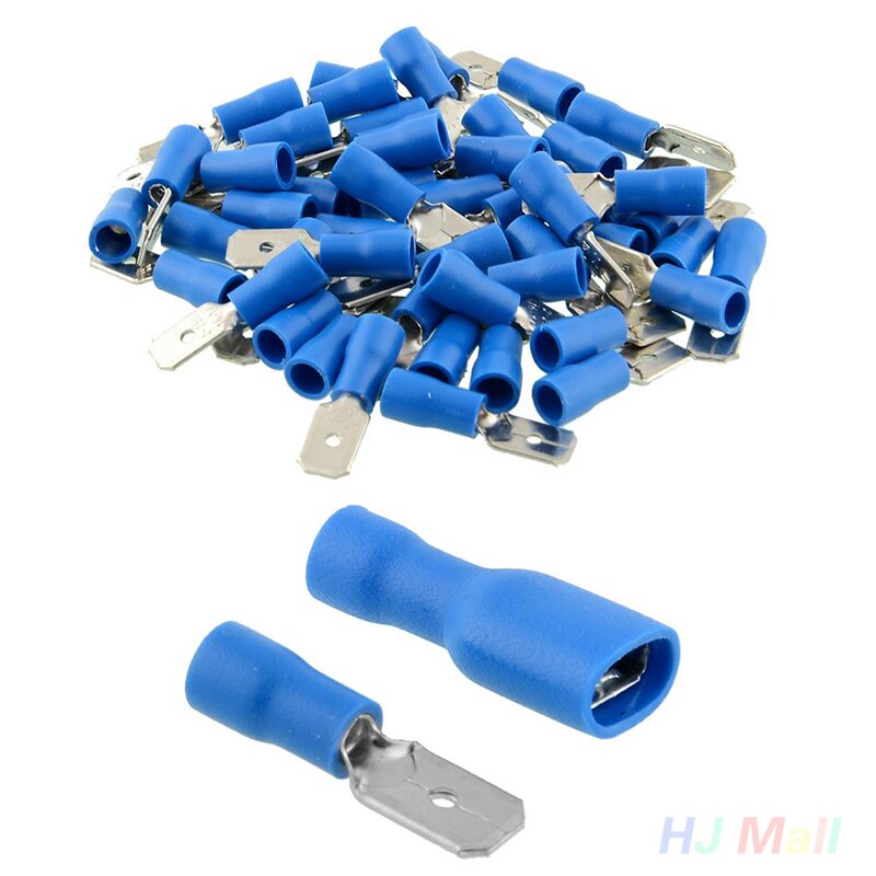 Vehemo 20 Pcs (10 Pairs) Blauw Volledig Geïsoleerde Draad Kabel Crimp Terminal Spade Kit Set