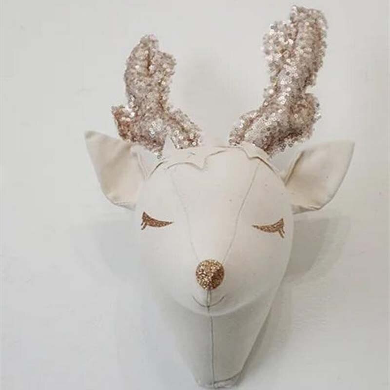 INS nordique tête en peluche 3D têtes d'animaux en peluche éléphant cygne tête tenture murale décor pour pépinière enfants fille chambre décoration: Deer1