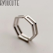 Grands anneaux hexagonaux pour femmes, Punk, tendance, couleur argent, bijoux de luxe, anneaux antiques ajustables