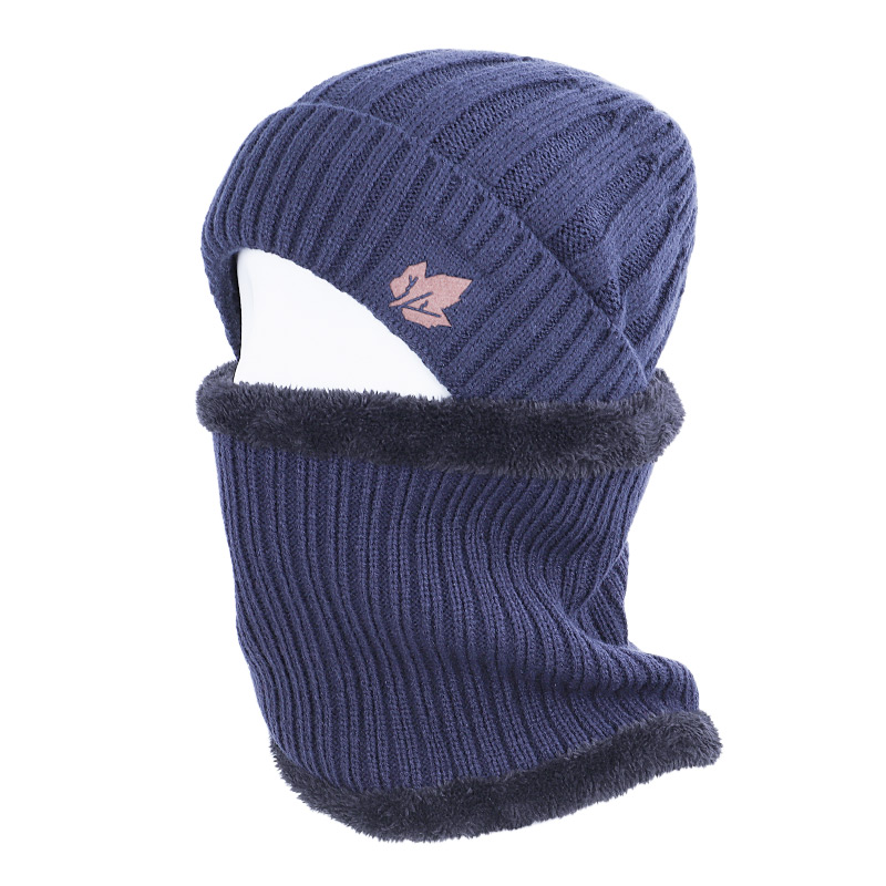 Chapeau écharpe d'hiver en feuille d'érable | Chapeau pour hommes et femmes, chapeau rayé en coton, tricot , ensemble écharpe en velours Plus bavoir épais,: Navy-1