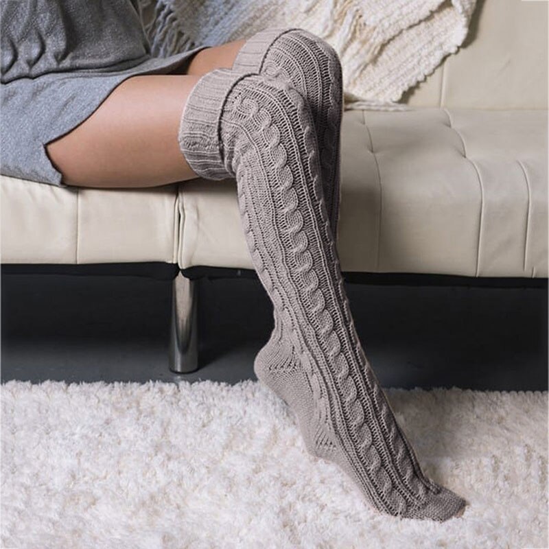 Over The Knee Knit Socks Women Cable Knit Thigh High Boot Socks Winter Leg Warmers ENA88