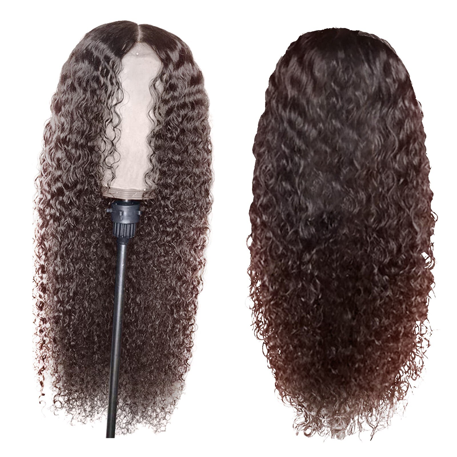 Peluca de pelo rizado negro para mujer, largo sintético Afro, División Midd, fibra resistente al calor, Media peluca atada a mano # g30: Dark Brown