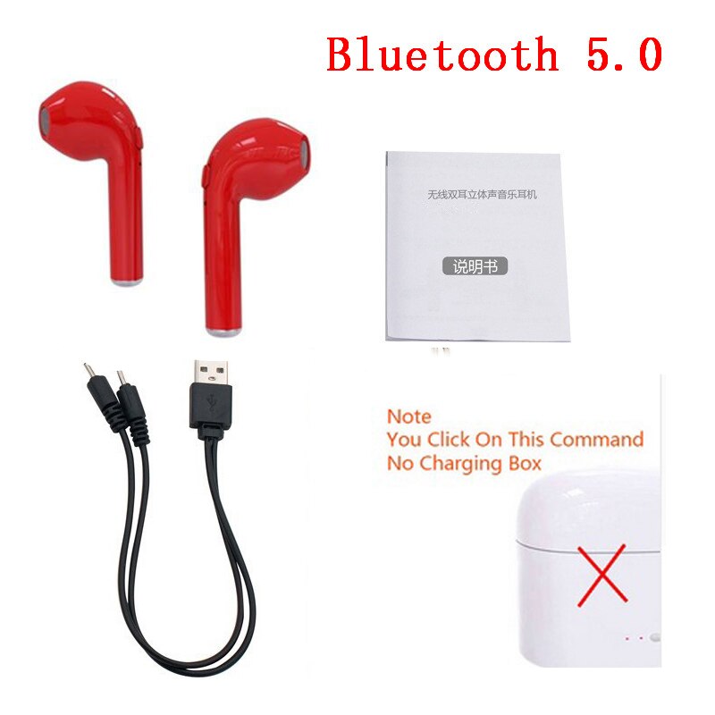 Dual oído Mini Inear I7S TWS auriculares Bluetooth auriculares inalámbricos auricular para teléfono Android solo fone de ouvido: Red twins