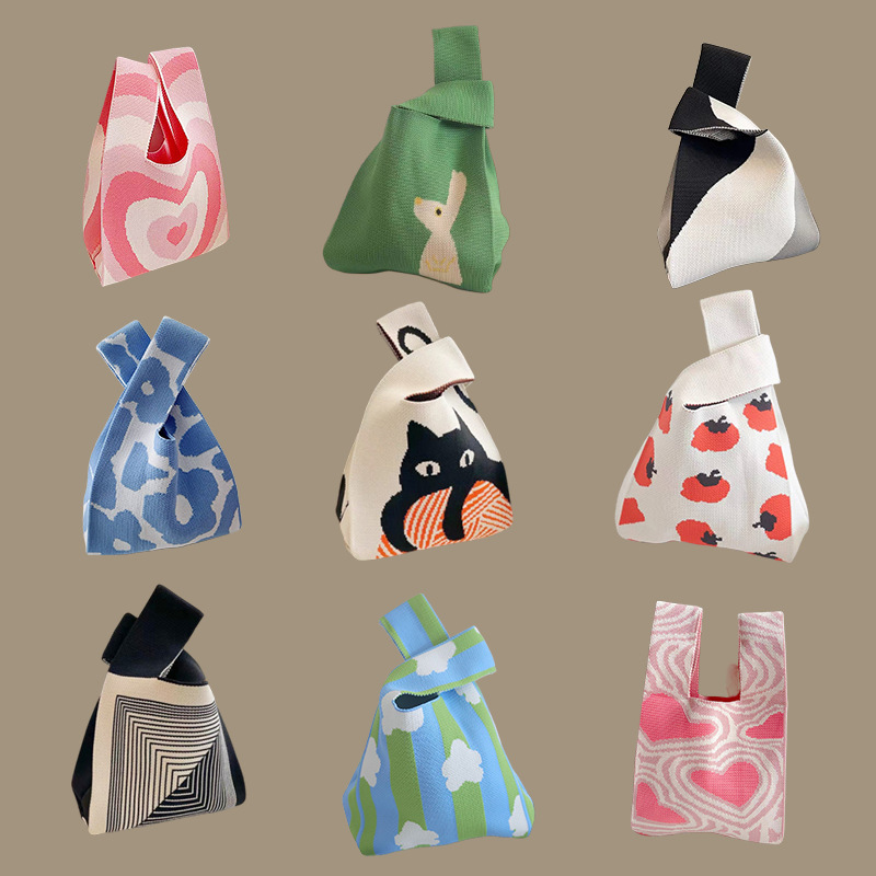 Mini bolso de muñeca con nudo para mujer, bolsos de mano de punto hechos a mano, bolso de mano informal coreano, bolsos de compras reutilizables