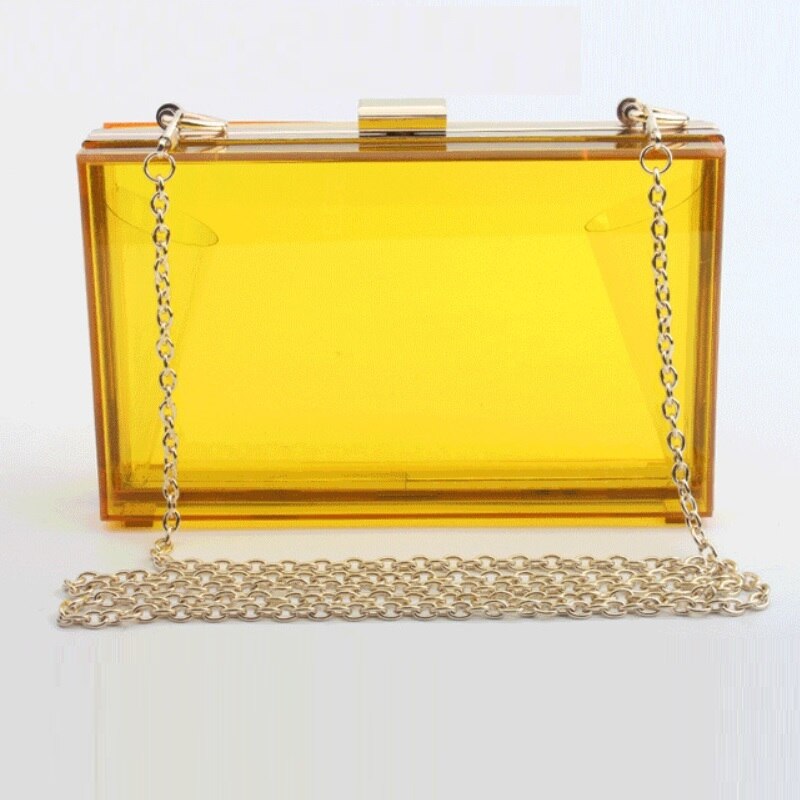 Femmes acrylique clair Transparent sac à bandoulière PVC sac Sport événements stade approuvé chaîne sangle or/argent: yellow