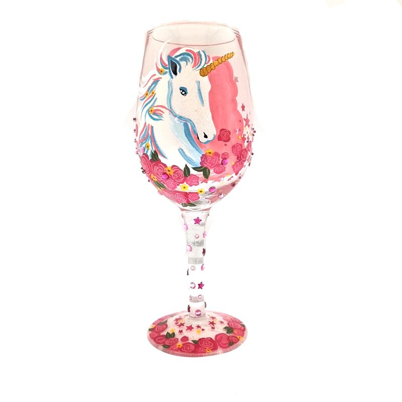 Verres à vin artificiels en verre cristal, de noël limité, peint à la main, père noël, licorne, tasse peinte: Unicorn 500ml