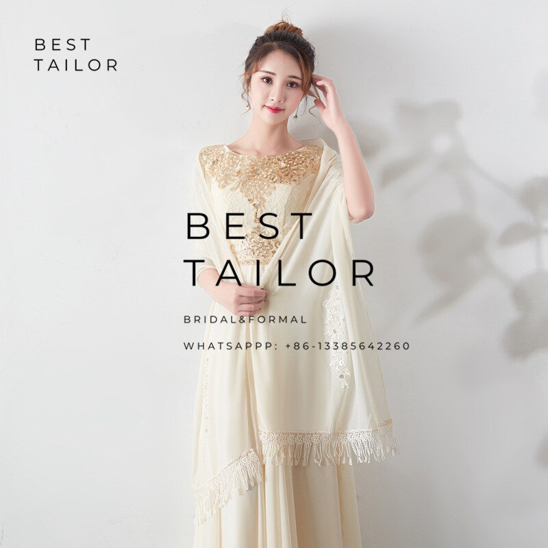 Color Available ! Wedding Jackets Bolero Bridesmaid Scarf Shawl Tassel Appliques Formal Party Gown Chiffon Wedding Accessories: Color 10