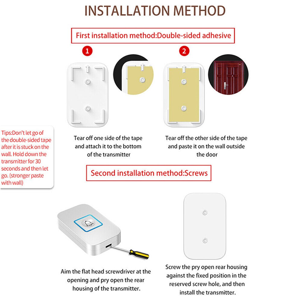 Timbre inalámbrico impermeable para puerta de exterior, timbre de bienvenida para el hogar inteligente de seguridad, fuerte, 60 luces LED, 300M
