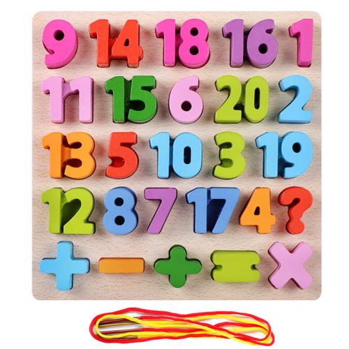 Alphabet ABC Numbers Wooden Puzzles Lacing Beads Game Education Children Toy Kids Educational Toys for Children: Number