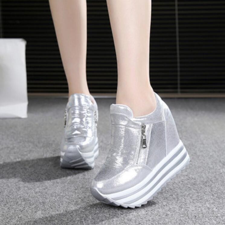 Spring wedges skor kvinna plattform sneakers dragkedja skor dold häl höjd ökande fritidsskor för kvinnor 35-39 w7: 3 / 6