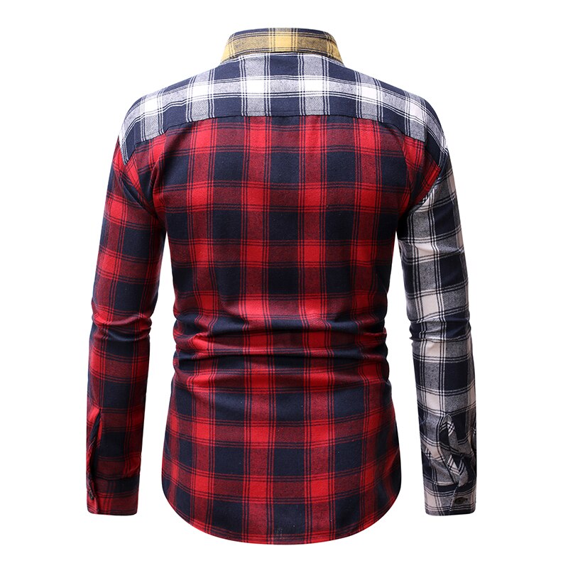 spring plaid patchwork shirts men dress good cotton mens shirts regular fit