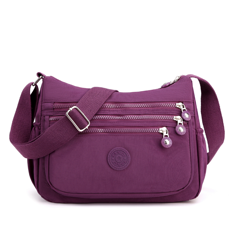 Bolso de hombro para mujer, bandolera de nailon resistente al agua con múltiples bolsillos para ocio: Morado