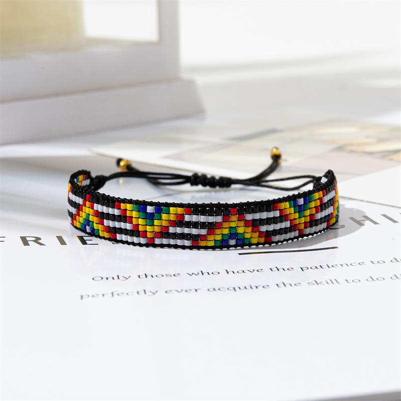 BLUESTAR-pulsera bohemia hecha a mano con cuentas para Mujer, brazalete de de México, Pulseras tejidas de cuerda, joyería para Mujer: Marrón rojizo