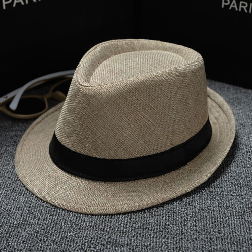 Sombrero Fedora clásico de ala ancha para hombre, gorra clásica de estilo clásico con visera ancha, Sombrero de Jazz liso para hombre, Sombrero de fieltro con lazo para Otoño e Invierno: Beige