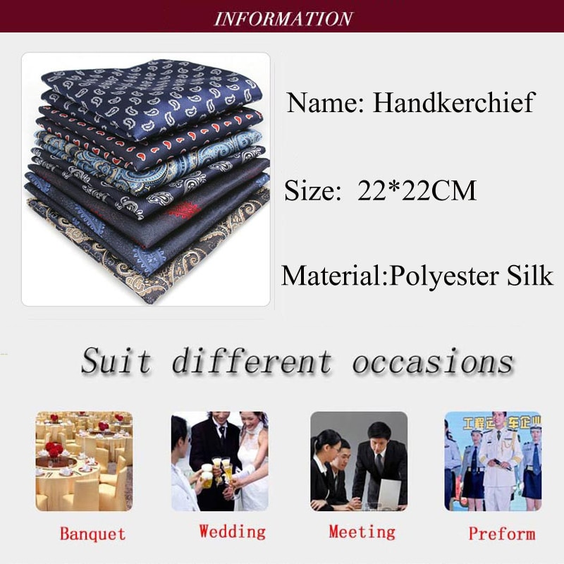 Yishline heren polyester zijden zakdoek paisley pochet bruidegom gala bruiloft feest borst handdoek zakdoeken accessoires