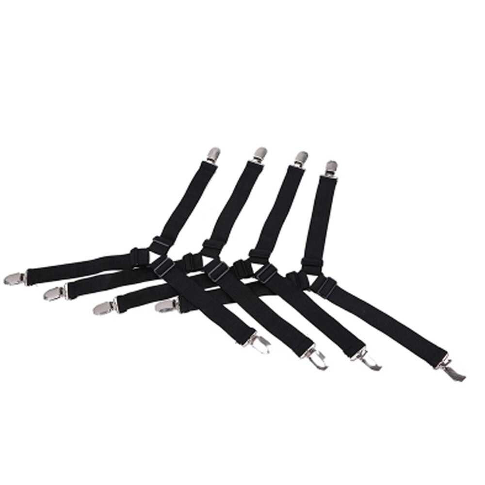 1/4PCS Stainless Steel Adjustable Elastic Triangle Bed Sheet Fasteners Mattress Cover Corner Holder Clip Fasteners Clothes Pegs: black 4pcs