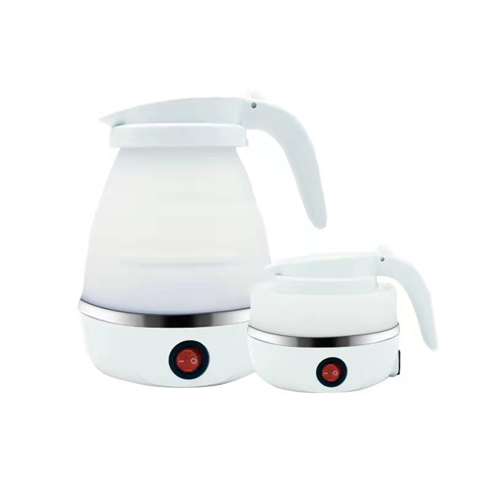 600ml Electric Foldable Silicone Water Kettles Leak Proof Portable Mini Home Coffee Milk Heated Retractable Teapot: WHITE