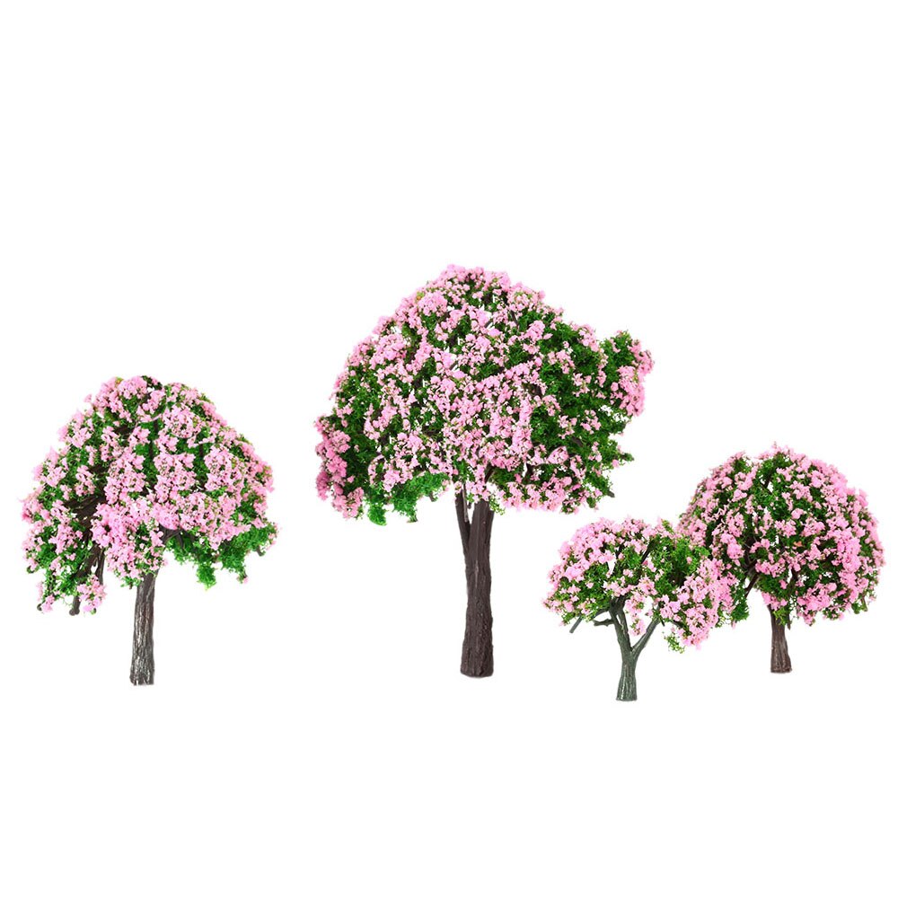 NEUE 4 Stück Kunststoff Modell Bäume Zug Layout Garten Landschaft Weiß und Rosa Blume Bäume Diorama Miniatur Rosa: 4 Pcs X3