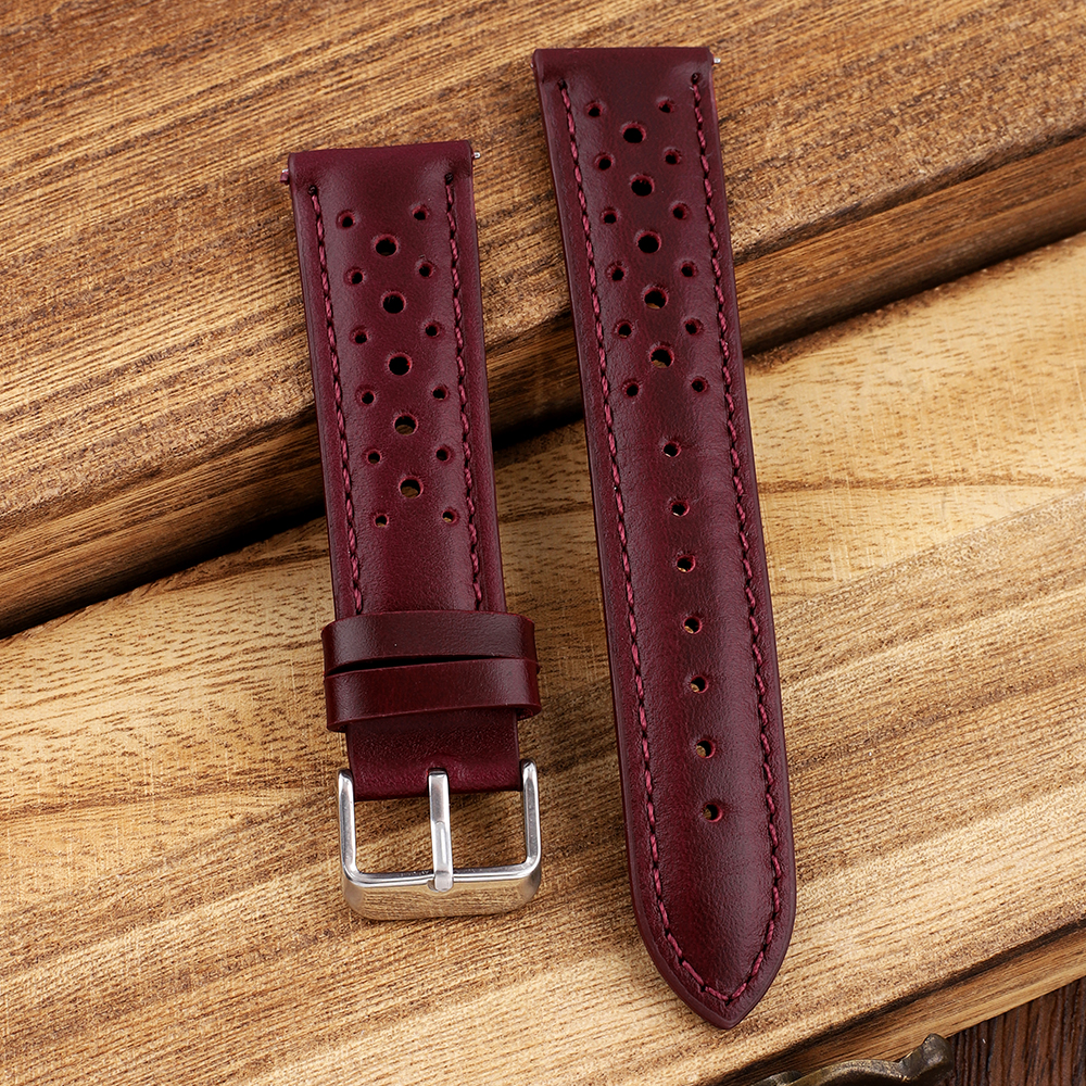 20mm Handmade Watch Strap Breathable Watchbands for Women Men Watch Band Bracelet Replacement Belt Wine Red
