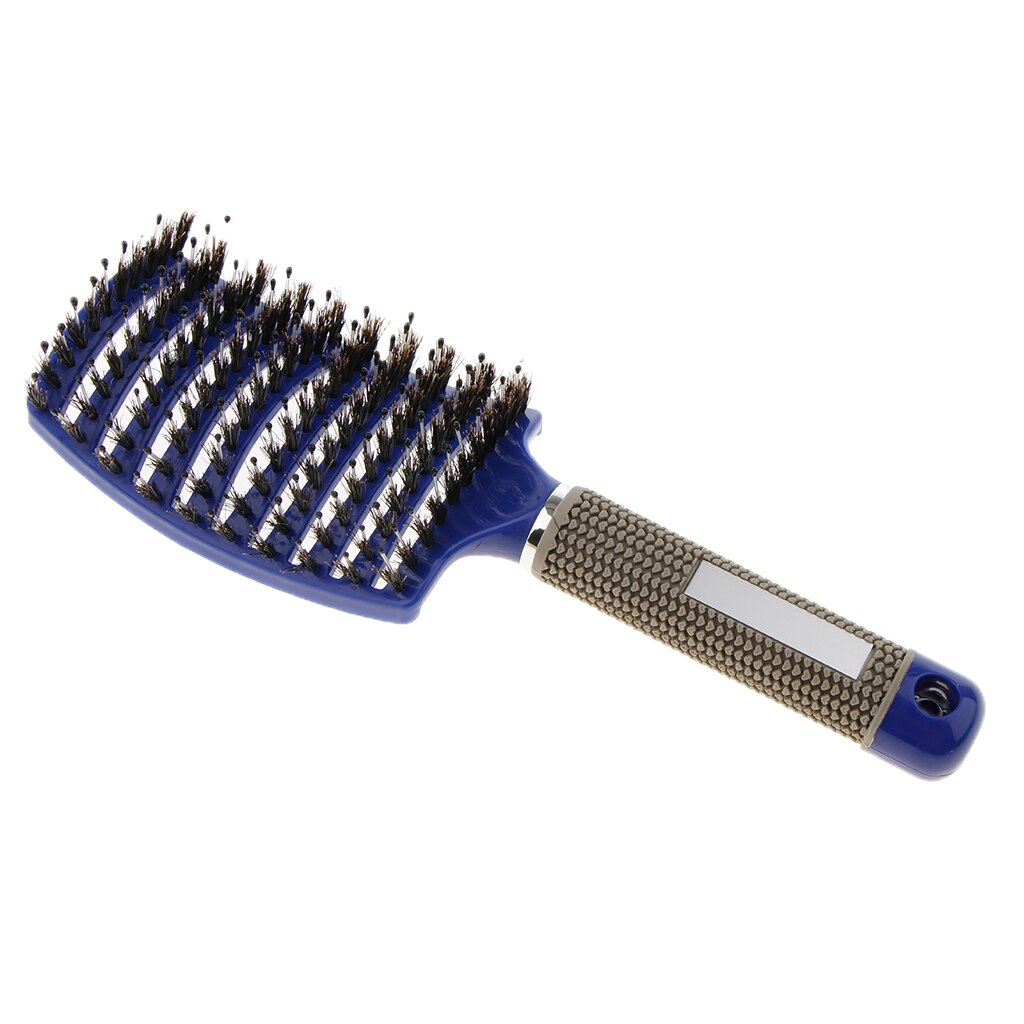 Boar Bristle Vented Hair Brush Massage Comb Salon Hairdressing Hairbrush Hair Scalp Massage Comb Wet Curly Detangle Hair Brush: Blue