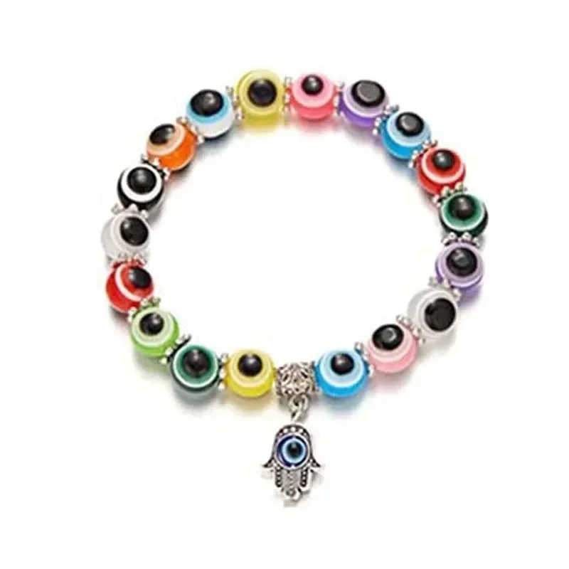 Pulsera Vintage de mal de ojo azul para mujer, amuleto de la suerte de los deseos, pulsera de mano de Fátima, pavo de la suerte, colorida, Simple, de , 2 uds.: Marrón rojizo