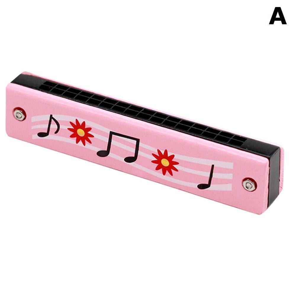 Armónica de madera pintada para niños, instrumento de doble hilera con 16 orificios, instrumento musical para la boca P1E5