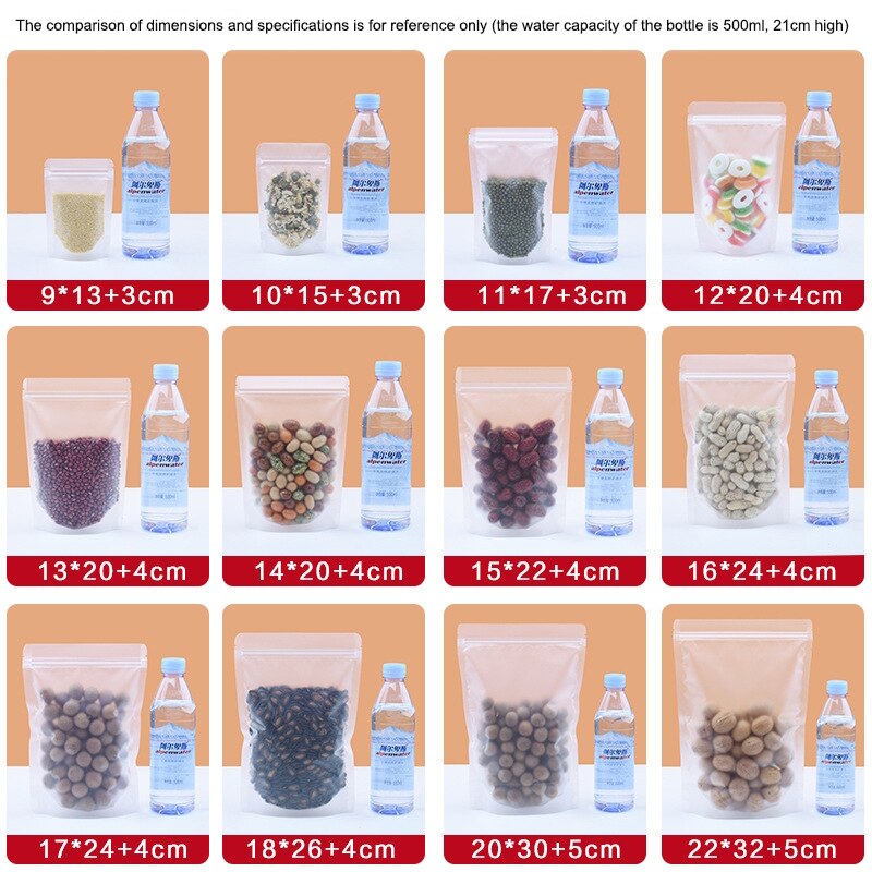 50 Pcs Zipper Bags Reusable Food Saver Storage Sack Snacks Ziplock Sealed Packet Fresh Package Transparent Frosted Packing Box: 11 17cm