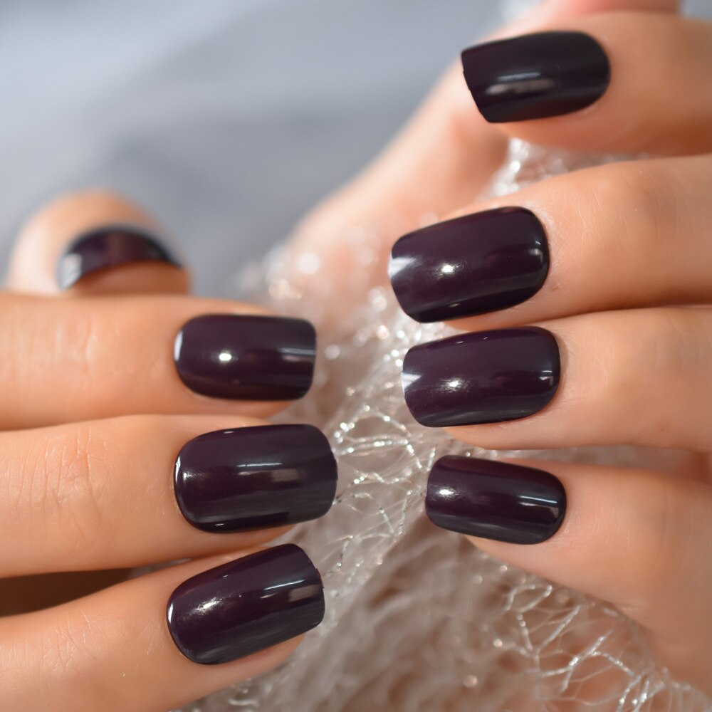 Faux Ongles à pression, brillant, haute luminosité, couverture complète, gris clair, couleur unie, manucure, avec onglets de colle: L6003