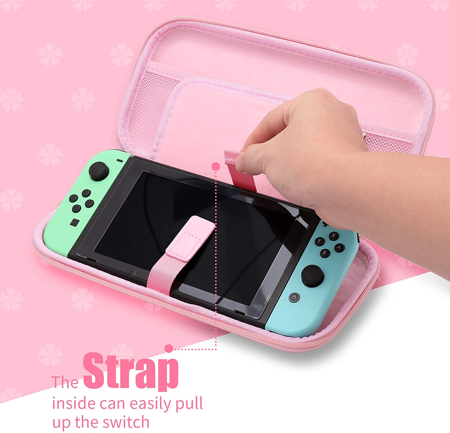 10 in 1 Pink Carry Case for Nintendo Switch Switch Case Cute Thumb Grips Desktop Stand Screen Protector Wrist & Shoulder Strap
