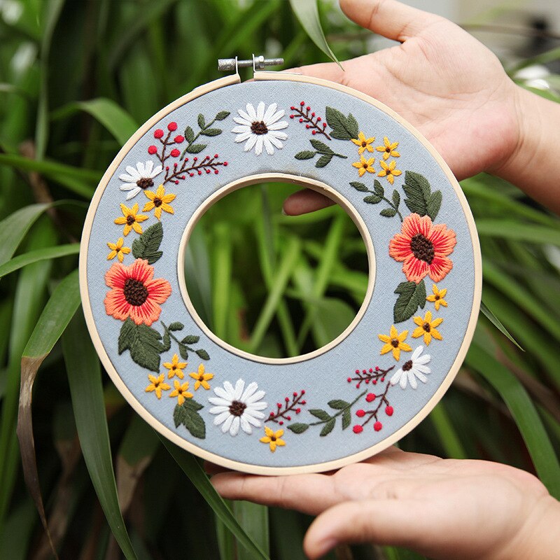 DIY Embroidery Kit with 2pcs Bamboo Hoop Flower Pattern Printed Cross Stitch Handmade Sewing Art Painting Home Decor: 3