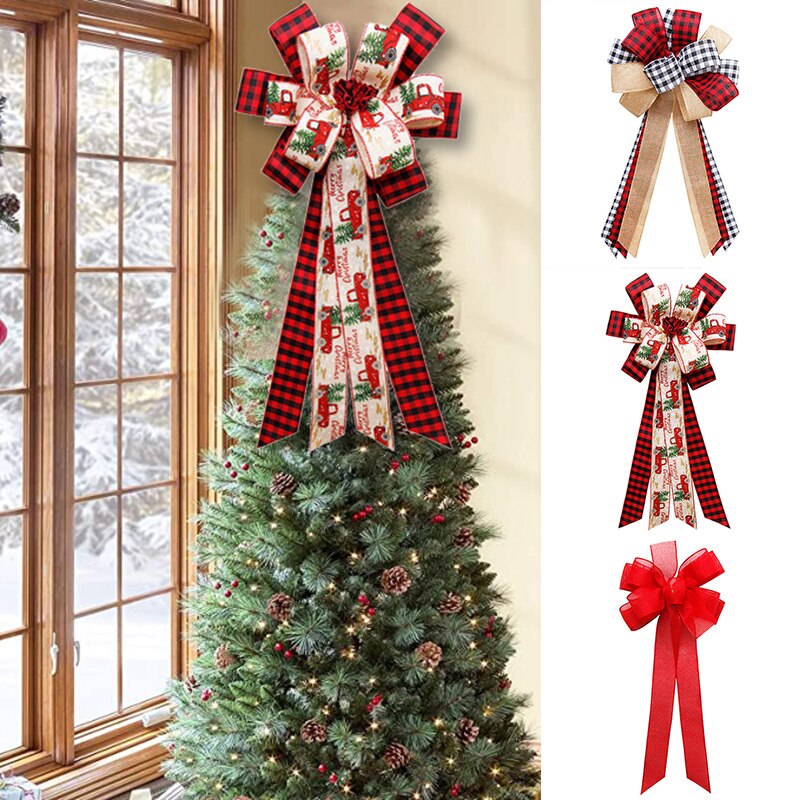 Grand nœud décoratif en lin pour sapin de noël, grand nœud rouge, fait à la main, pour emballage de boîte, pour fête du nouvel an et mariage