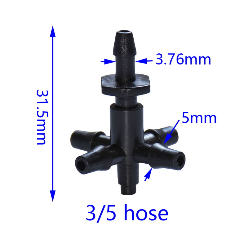 Flecha de goteo, conector cruzado de 4 vías, de 5 vías distribuidor de agua, adaptador de flecha de goteo 3/5, Conector de agua de lengüeta de manguera, 20 Uds.