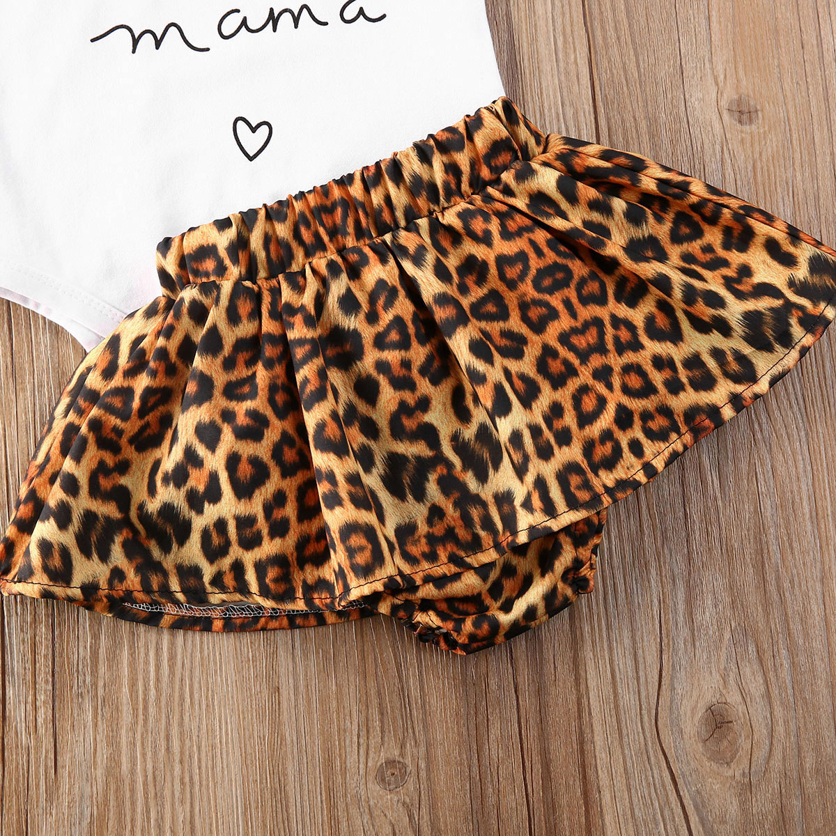 0-24m da criança do bebê meninas conjuntos de roupas 3 pçs carta babados manga macacão topos + leopard shorts + bandana