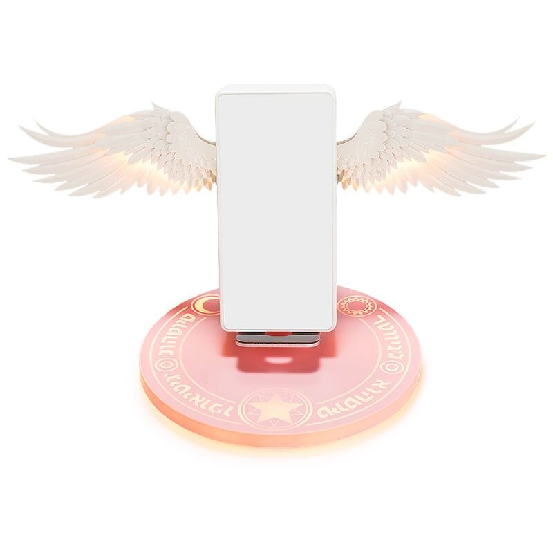 Base de carga inalámbrica LED Qi, 10W, Cargador rápido de alas de Ángel para móvil: Pink