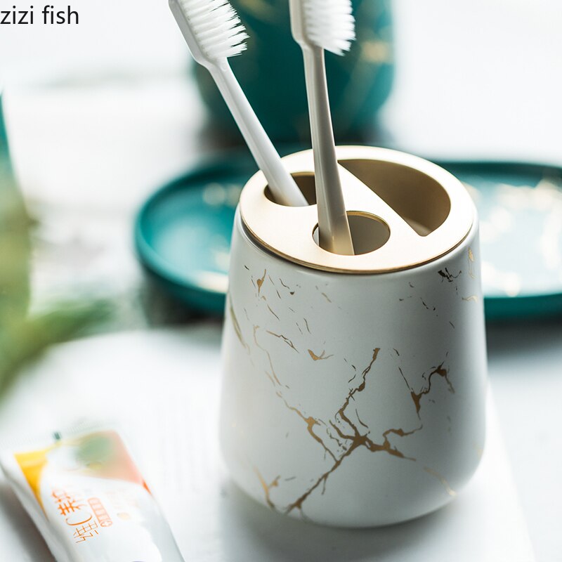Brossez vos dents ensemble de tasses de bain de bouche usage domestique céramique brosse à dents tasse fournitures de salle de bain ajouter couvercle marbrure artisanat exquis