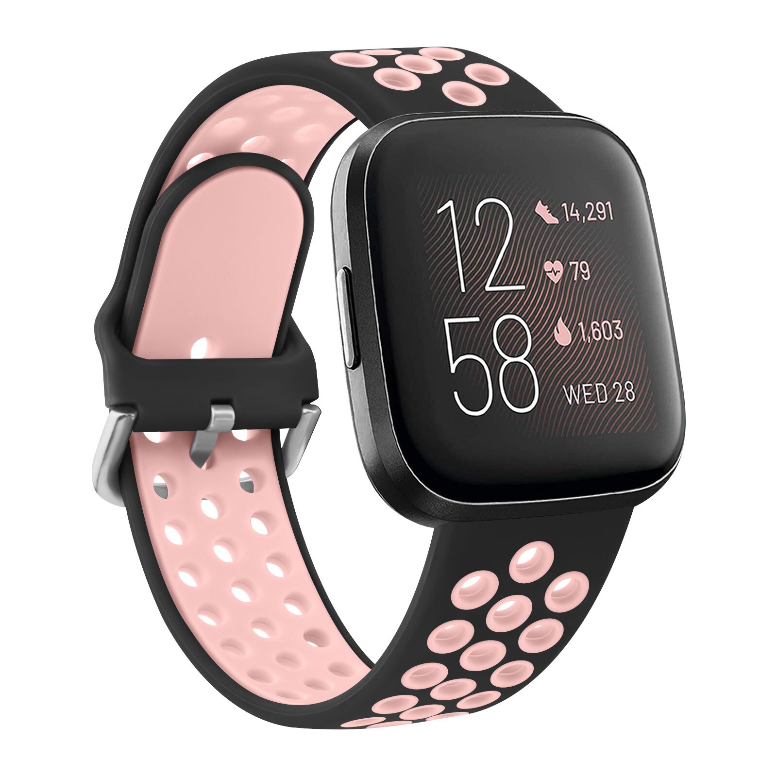 Doppel Farbe Silikon Band Für Fitbit Versa 2 Versa 1 Band Armbinde Schnalle Atmungsaktiv Armbinde Für Fitbit Versa Lite Correa: BALCK Rosa / Größe S