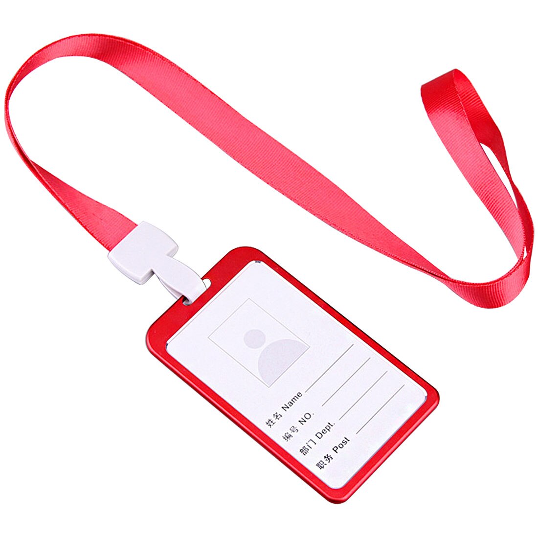 Aluminum Alloy Metal Vertical ID Badge Holder Bank Credit Card Bus Cards Case Cover Holders With Lanyard: vertical red