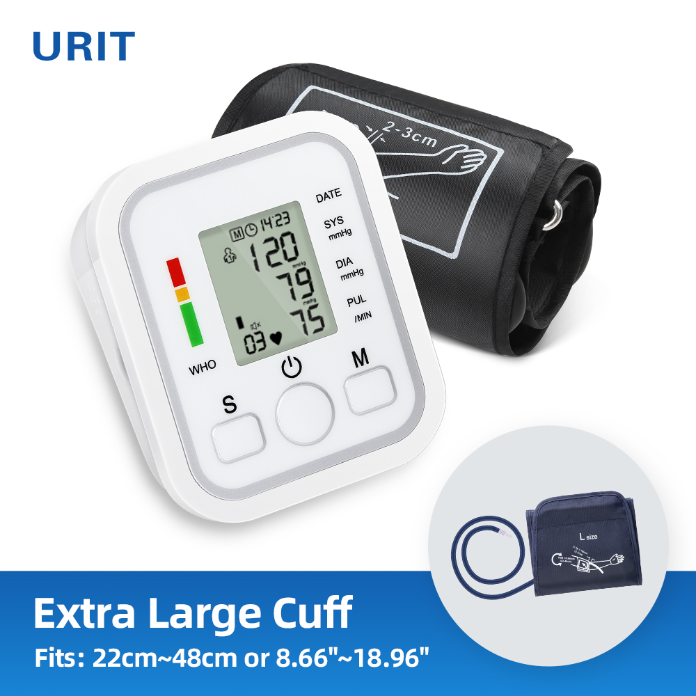 Urit Monitor de presión arterial esfigmomanómetro electrónico Digital, máquina de presión arterial automática, tensiometro de pulso y frecuencia cardíaca, manguito largo: 22-48cm